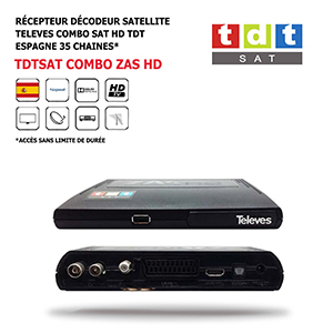 Rcepteur Dcodeur Satellite Televes COMBO SAT HD, TDT Espagne 35 Chaines Numriques Terrestres Via Hispasat En Haute Dfinition